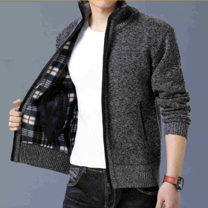 Men's Fleece Cardigan Sweater Fall/Winter Thermal Jacket Zip Knit Sweater Trend Casual Jacket plus size M-4XL
