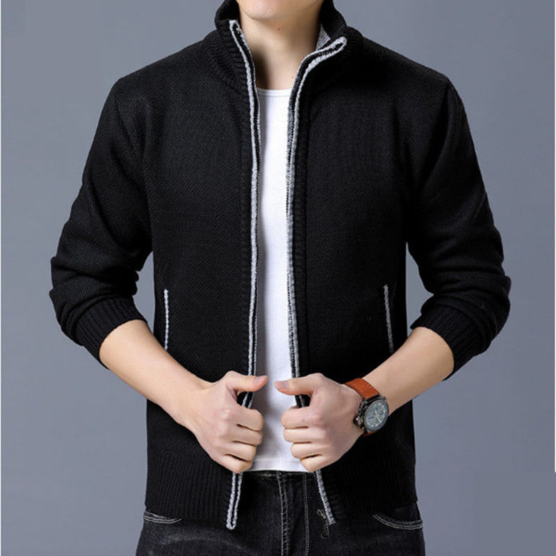 Men's Fleece Cardigan Sweater Fall/Winter Thermal Jacket Zip Knit Sweater Trend Casual Jacket plus size M-4XL