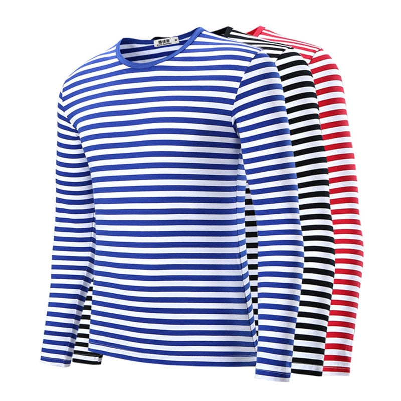 Unisex Striped Sweater Men clothing harajuku Women's  Slim Fit cotton Stripe Long sleeve Plus Size fashion T-shirts top