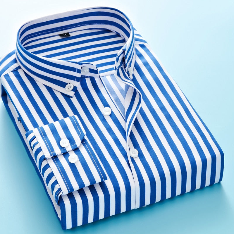 Mens Clothing Shirts High Quality Striped Business Casual Soft Dress Social Long Sleeve Shirts Regular Fit Male Shirt for men