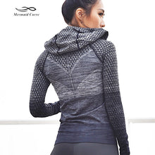 将图片加载到图库查看器，Mermaid Curve Women&#39;s Hooded Running Jacket Long Sleeve Sportswear Quick Dry Tracksuit Women Running Jacket
