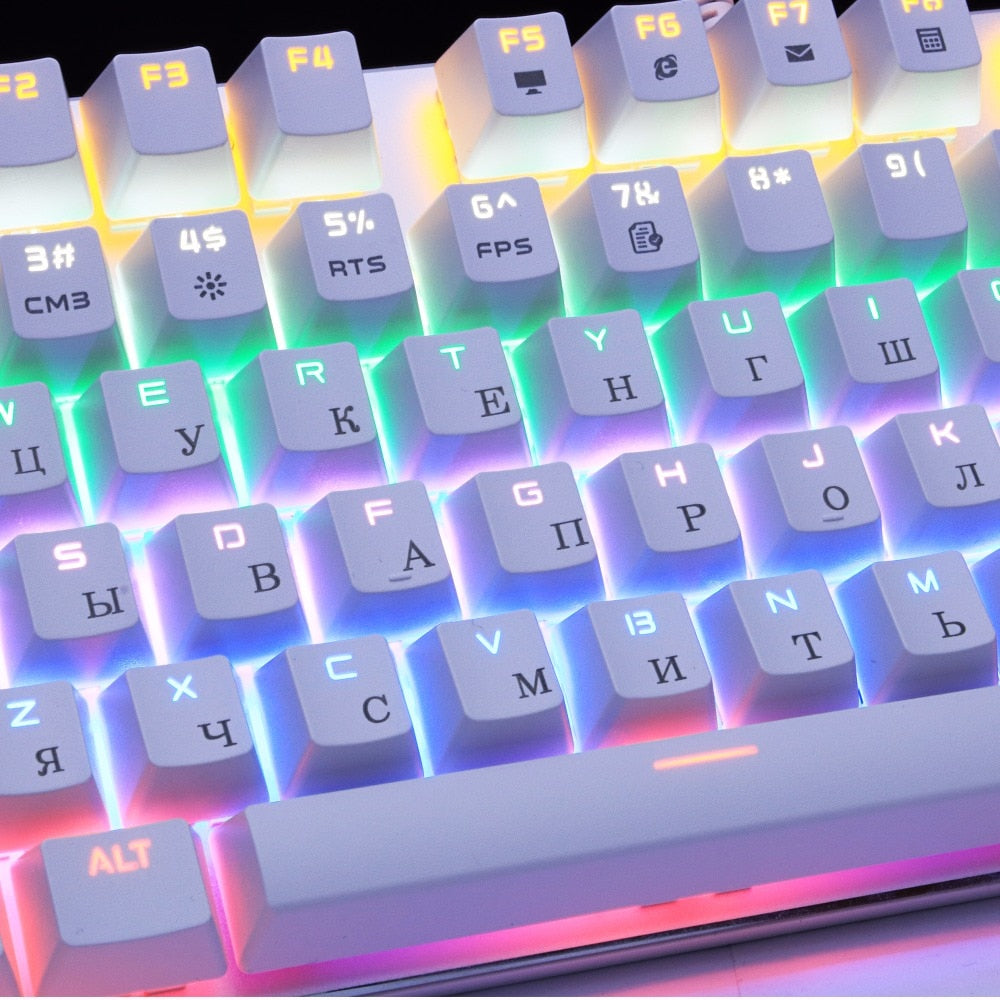 Metoo  Edition Mechanical Keyboard 87 keys Blue Switch Gaming Keyboards for Tablet Desktop  Russian sticker