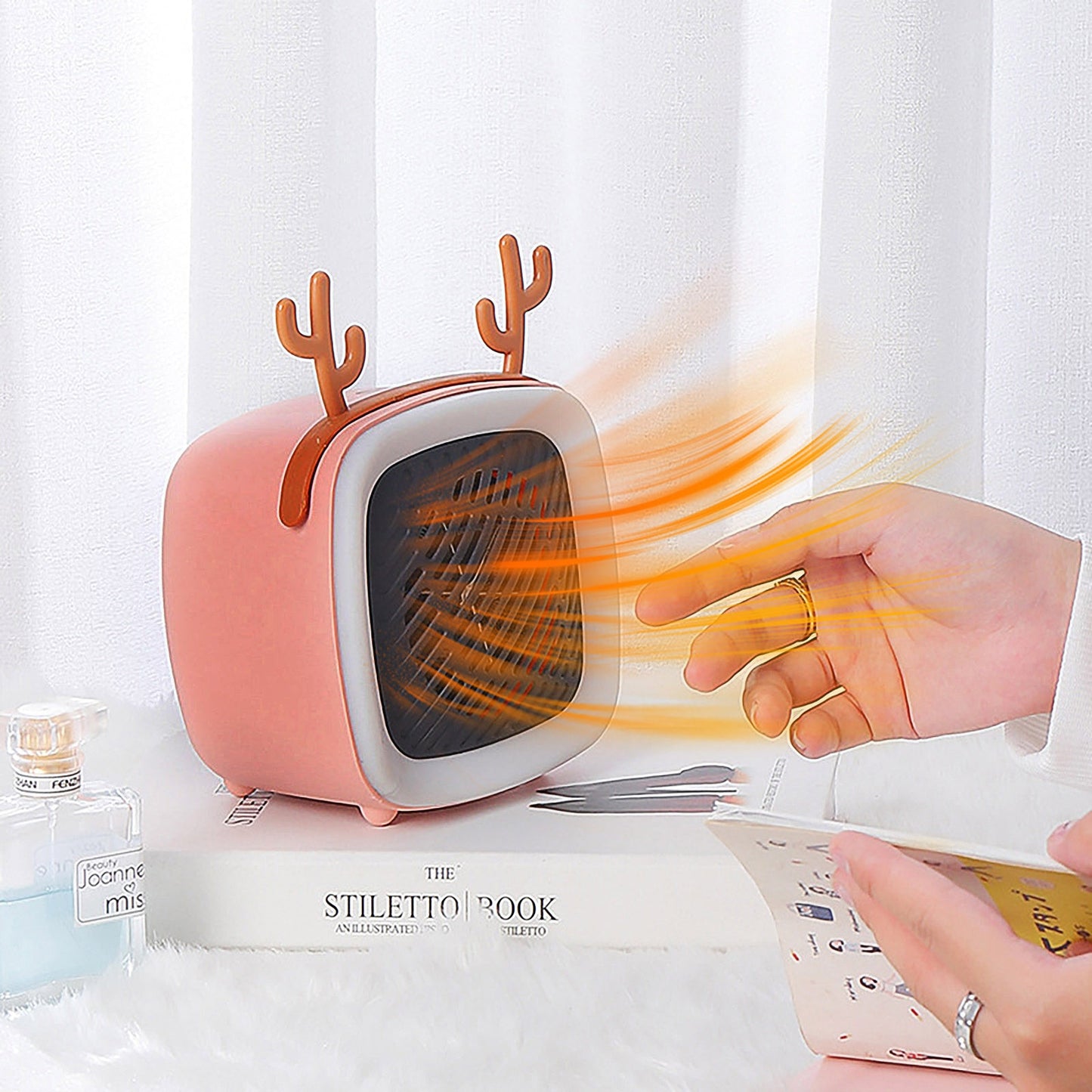 Mini Portable Cute Electric Space Heater 400W Home Office Desktop Warm Air Heater Warmer Fan Silent Remote Fast Heat Thermostat
