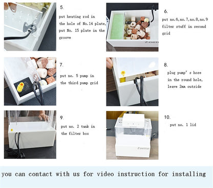 Mini aquarium fish tank dry wet separated bottom filter pump box tropical small fish tank with heating rod LED light