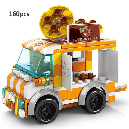 Miniature Fast Food Mini Street View Retail Store Set Model Building Blocks Bricks Kit Ice Cream Shops City Canteen Van Vehicle