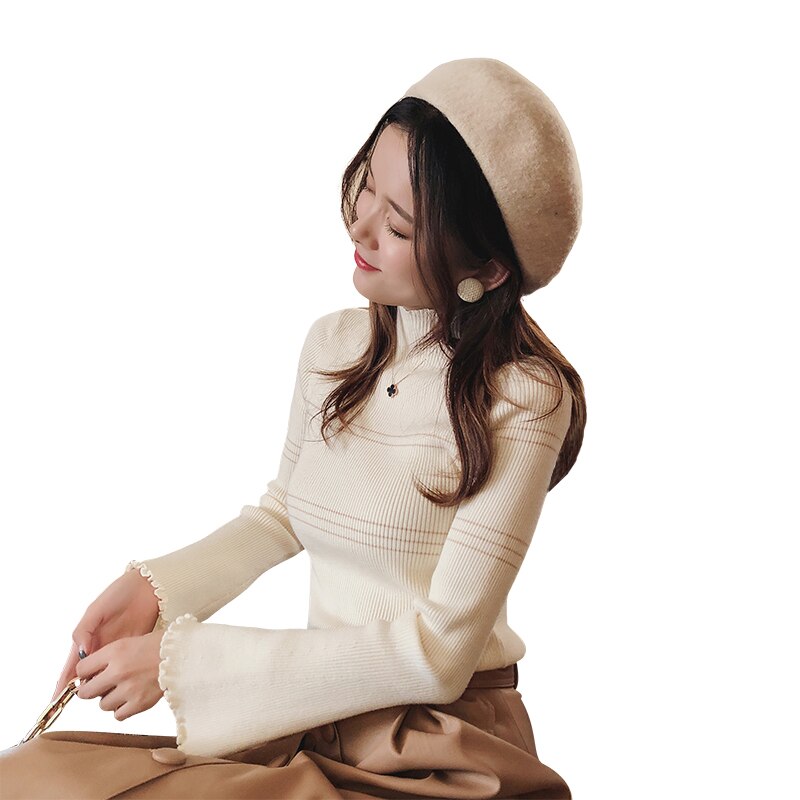 Mishow Sweaters 2018 Knitted Bottoming Long Sleeve Solid pullover Women Striped jumper Autumn Winter knitwear Fit tops MX18D5136