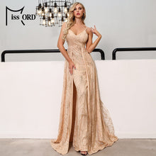 Load image into Gallery viewer, Missord 2020 Sexy V Neck Off Shoulder Glitter Maxi Dress Female Backless Elegant Prom Maxi Dress  Vestidos FT19292
