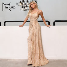 Load image into Gallery viewer, Missord 2020 Sexy V Neck Off Shoulder Glitter Maxi Dress Female Backless Elegant Prom Maxi Dress  Vestidos FT19292
