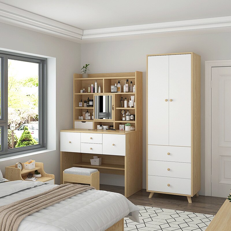 Modern Bedroom Furniture. Dresser Drawers. Bedside Storage Cabinets Night Stand. Makeup Dressing Table with Rotatable Mirror 90cm. Dressing Table Set