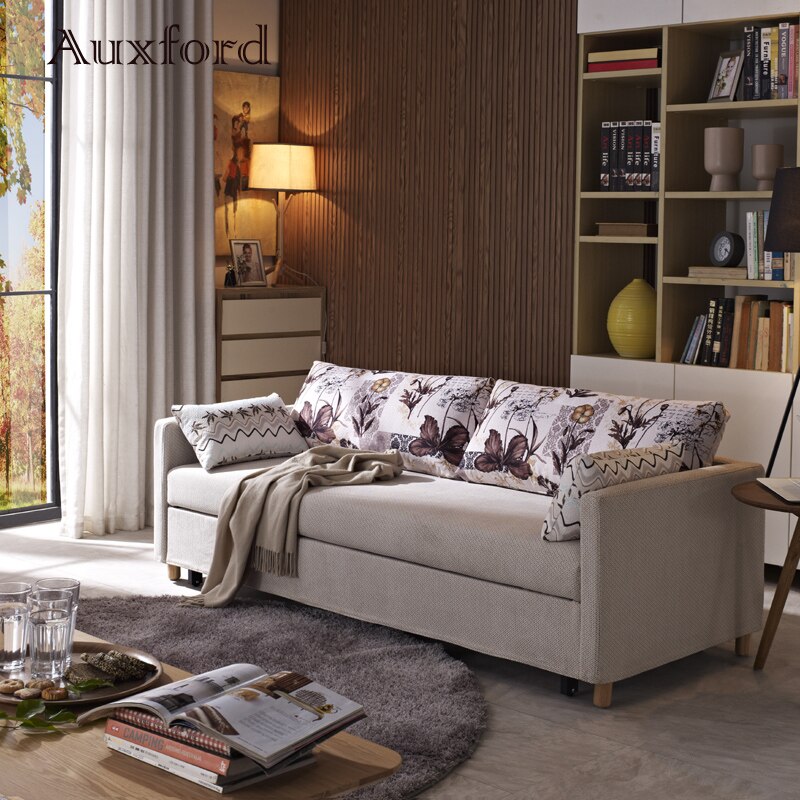 Modern Home Furniture Pull Out Stailess Steel Fabric Sofa Bed for Living Room Hotel Apartement