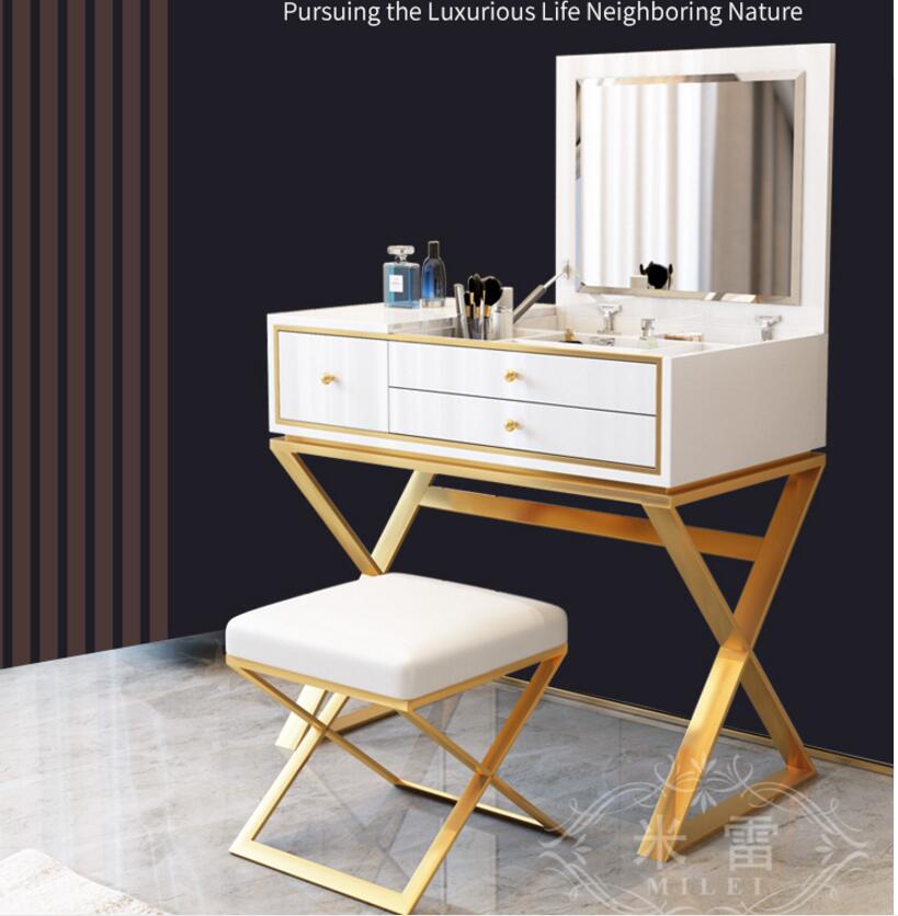 Modern Nordic net red dressing table light luxury ins wind multi-function bedroom flip dressing table paint mirror makeup table