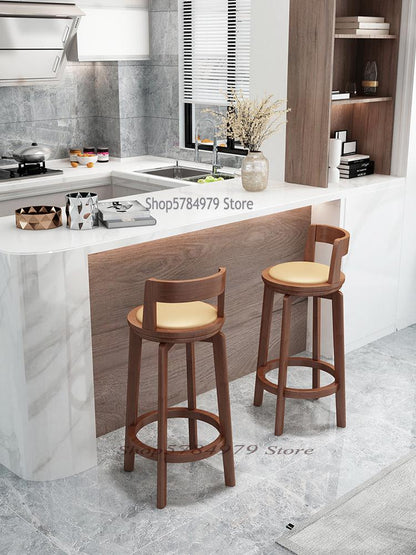 Modern Simple Solid Wood Bar Chair Home Nordic Back Bench Bar Table Chair Rotating Bar Chair