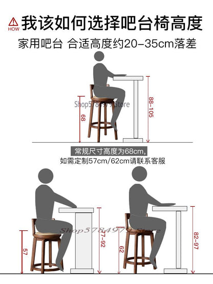 Modern Simple Solid Wood Bar Chair Home Nordic Back Bench Bar Table Chair Rotating Bar Chair