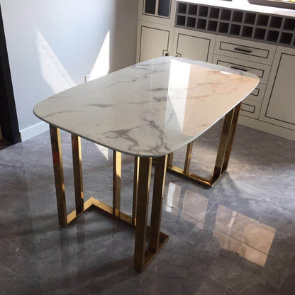 Italian Style Modern Luxury Marble Stone Top Stainless Steel Legs Dining Table Set Rectangular Italian Style Dining Table and Chairs