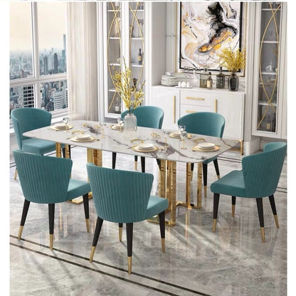 Italian Style Modern Luxury Marble Stone Top Stainless Steel Legs Dining Table Set Rectangular Italian Style Dining Table and Chairs