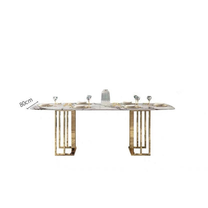 Italian Style Modern Luxury Marble Stone Top Stainless Steel Legs Dining Table Set Rectangular Italian Style Dining Table and Chairs