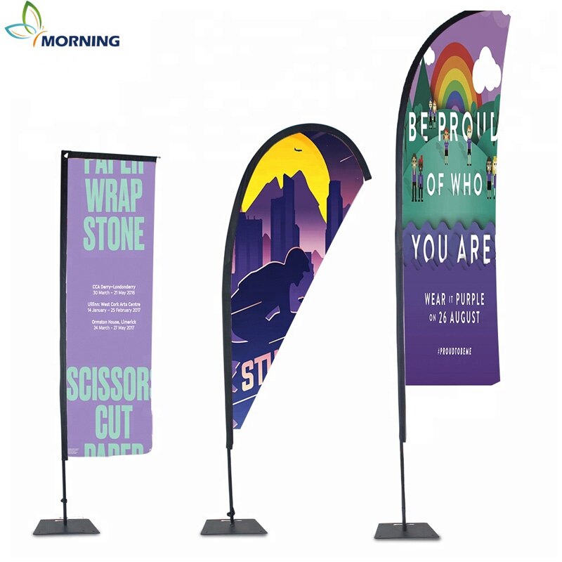 Morning flags and banners custom Logo beach feather flag with cross base graphic advertising celebration beach flag