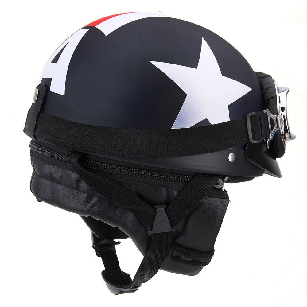 Motorcycle Helmet Half Open Face with Goggle Flexible Visor and Soft Scarf for Intercomunicador Moto Bike Scooter Touring Helmet