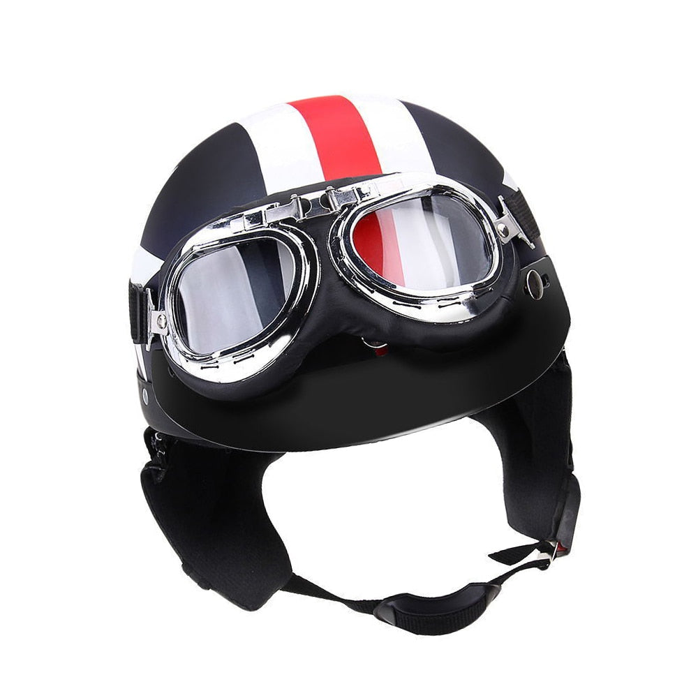 Motorcycle Helmet Half Open Face with Goggle Flexible Visor and Soft Scarf for Intercomunicador Moto Bike Scooter Touring Helmet