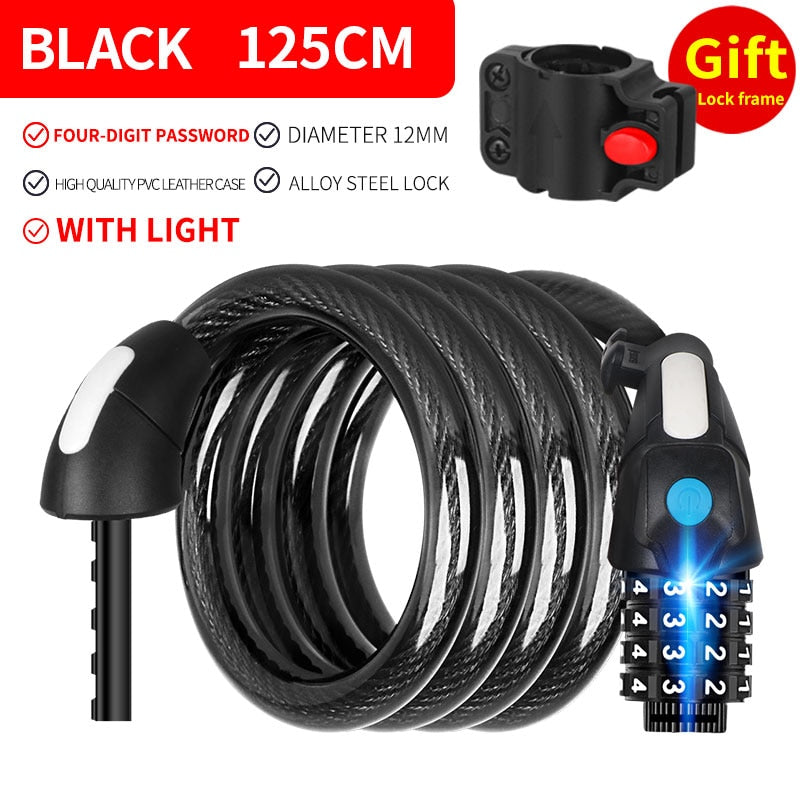 Mountain Bike Bicycle Lock Electric Stainless Steel Password Fixed Portable Anti-Theft Steel Wire Chain Lock Bicycle Accessories