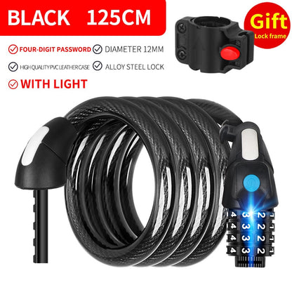 Mountain Bike Bicycle Lock Electric Stainless Steel Password Fixed Portable Anti-Theft Steel Wire Chain Lock Bicycle Accessories