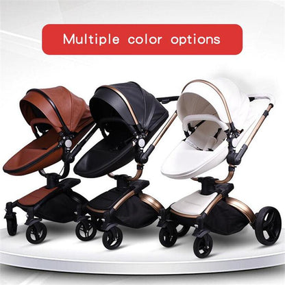 Multi-functional Luxury Baby Stroller 4 in 1 High Landscape Stroller Gold Frame PU Pram Two-way Car Seat Newborn Bassinet