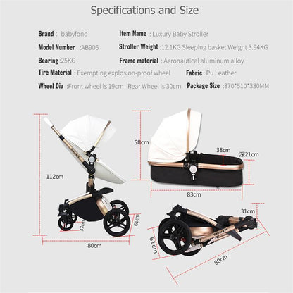 Multi-functional Luxury Baby Stroller 4 in 1 High Landscape Stroller Gold Frame PU Pram Two-way Car Seat Newborn Bassinet