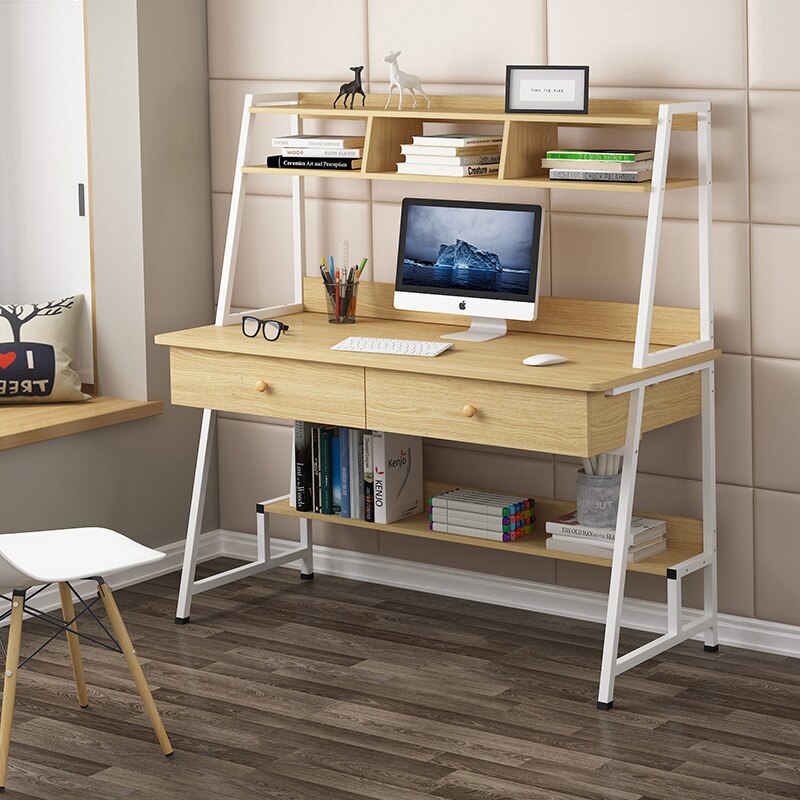 Multi-style Computer Desk Simple Modern Desktop Desk Bedroom Home Simple Bookshelf Double Drawer Storage Design Office