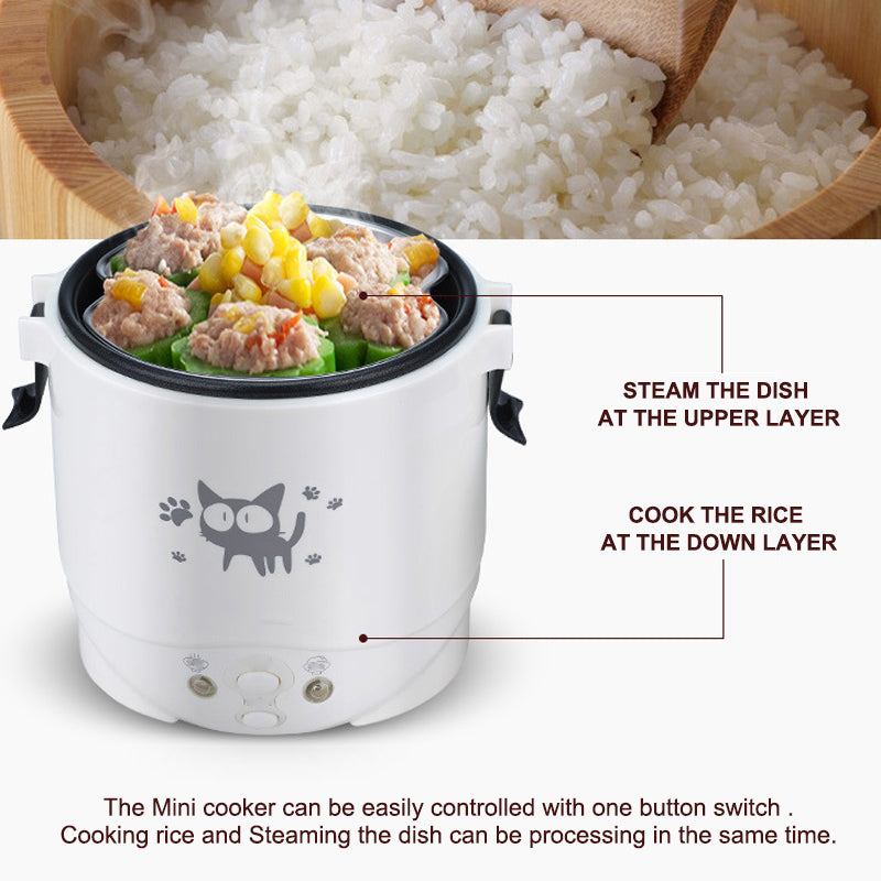 Multifunction Rice Cooker Portable 1L Water Food Heater Machine Lunch Box Warmer 2 Persons Cooking Machine for Home Car Truck
