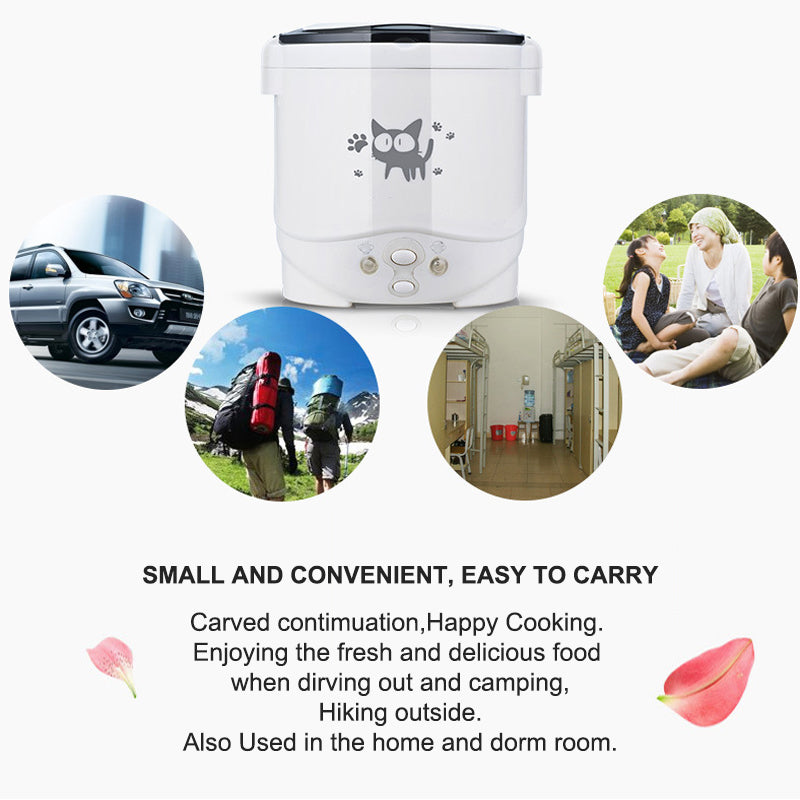 Multifunction Rice Cooker Portable 1L Water Food Heater Machine Lunch Box Warmer 2 Persons Cooking Machine for Home Car Truck