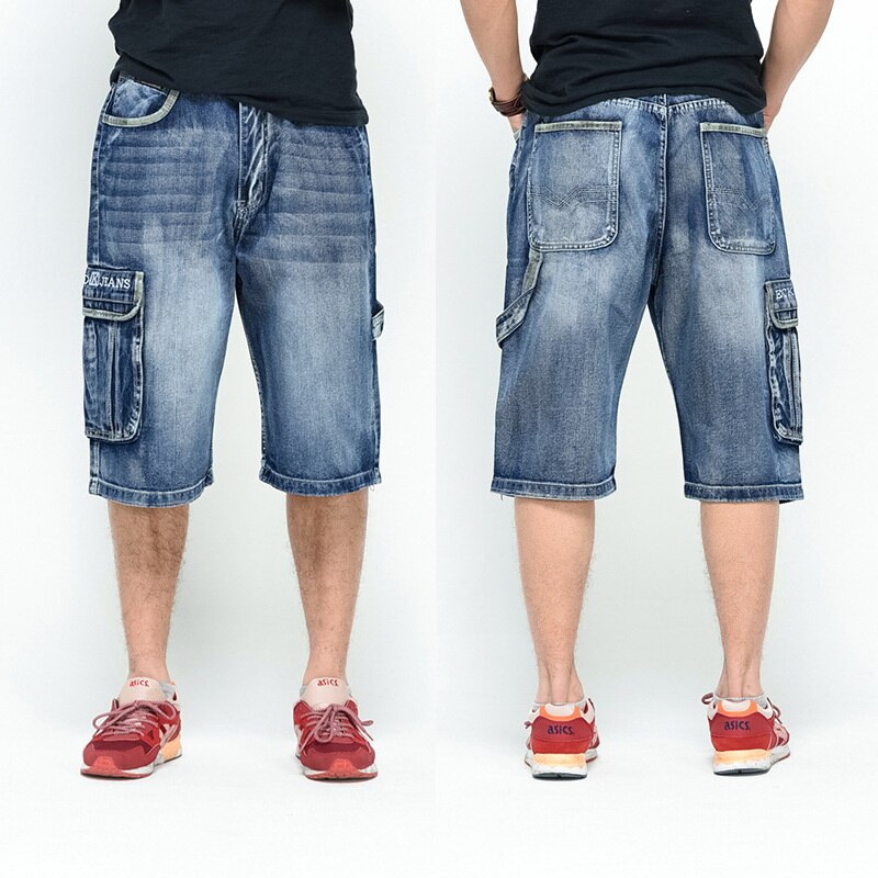 NEW 2019 Men's Loose Jeans Shorts HIP HOP Skateboard Short Jeans Men's Fashion trousers Size 30 46 Big pockets