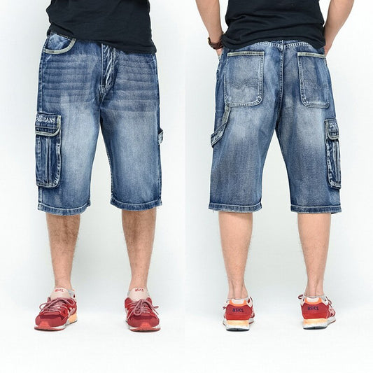 NEW 2019 Men's Loose Jeans Shorts HIP HOP Skateboard Short Jeans Men's Fashion trousers Size 30 46 Big pockets
