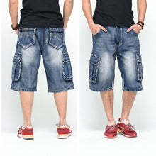 将图片加载到图库查看器，NEW 2019 Men&#39;s Loose Jeans Shorts HIP HOP Skateboard Short Jeans Men&#39;s Fashion trousers Size 30 46 Big pockets
