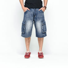 将图片加载到图库查看器，NEW 2019 Men&#39;s Loose Jeans Shorts HIP HOP Skateboard Short Jeans Men&#39;s Fashion trousers Size 30 46 Big pockets
