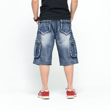 将图片加载到图库查看器，NEW 2019 Men&#39;s Loose Jeans Shorts HIP HOP Skateboard Short Jeans Men&#39;s Fashion trousers Size 30 46 Big pockets
