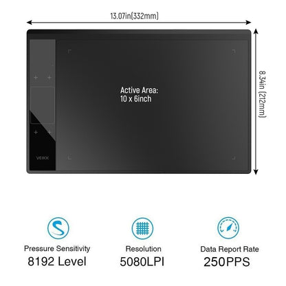 NEW 5080LPI 10*6 inch Anime Digital Graphic Tablet Art Writing Board For Drawing & Game 250PPS with 8192 Pressure Battery-Free Pen