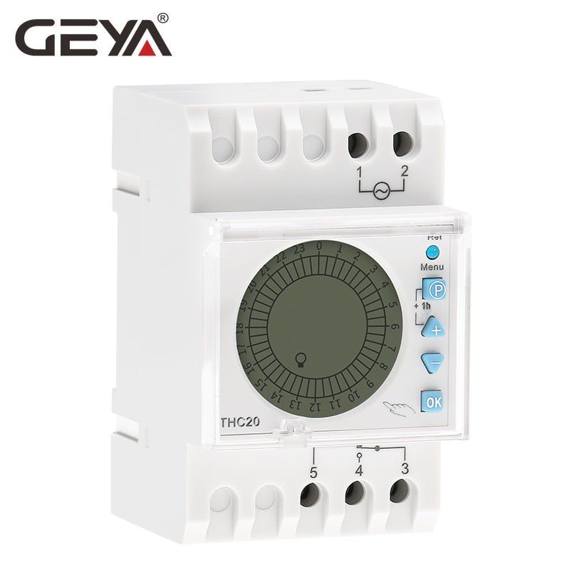 NEW GEYA 24 Hours Programmable Time Control Switch 20A AC220V with Big LED Light Sceen Daylight Saving Timer THC-20-1C