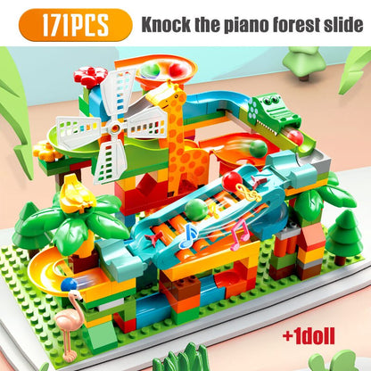 NEW Marble Race Run Bricks House Duploed Big Size Building Blocks Funnel Slide Blocks Ciy DIY Castle Bricks Toys Children