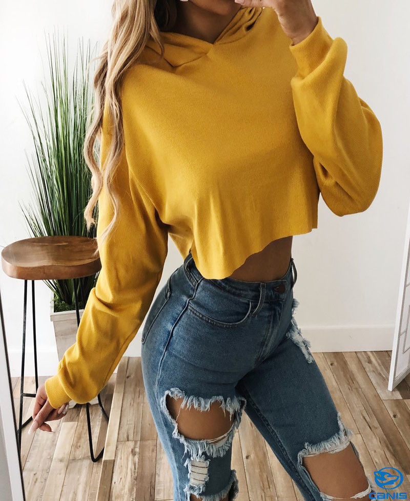 Women's Crop Hoodie Pull Over Plain Casual Short Hooded Sweat Shirt Top Hot Sweater Female