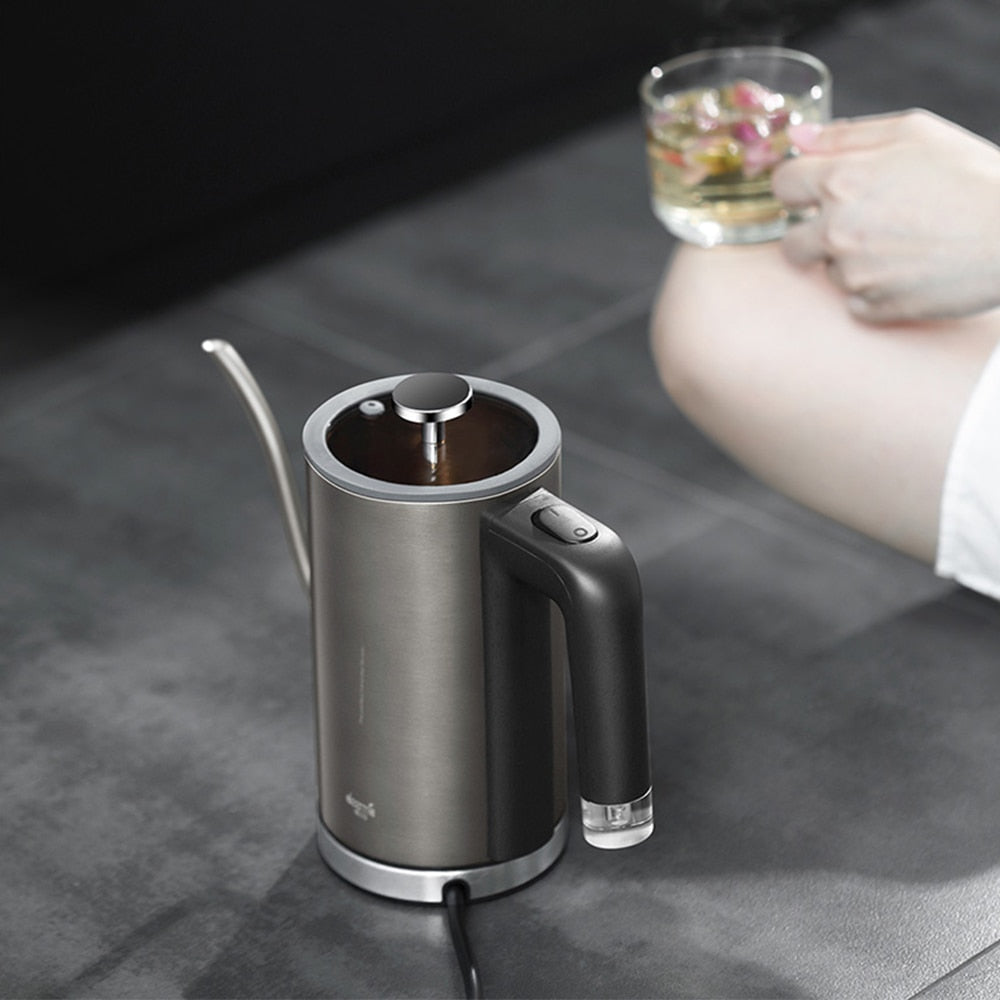 NEW Xiaomi Deerma Electric Kettle Tea Coffee Pot Slender Spout Matte Texture Stainless Steel Kettle LED Heating Lamp 600ml