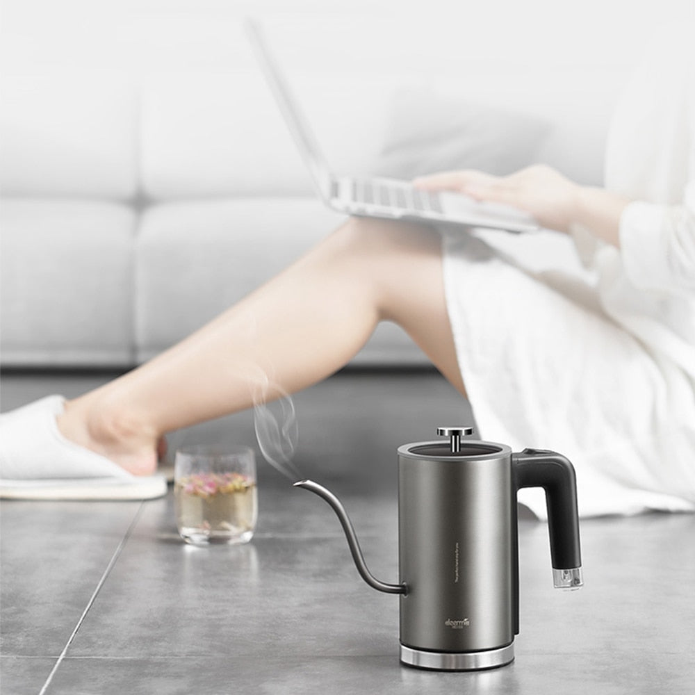 NEW Xiaomi Deerma Electric Kettle Tea Coffee Pot Slender Spout Matte Texture Stainless Steel Kettle LED Heating Lamp 600ml