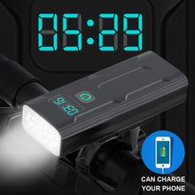 Charger l&#39;image dans la galerie, NEWBOLER 2400/5200mAh Bicycle Light 3 LED Digital Display L2 T6 Bike Front Light USB Chargeable Cycling Headlight as Power Bank
