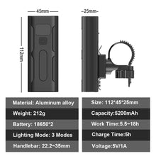 Charger l&#39;image dans la galerie, NEWBOLER 2400/5200mAh Bicycle Light 3 LED Digital Display L2 T6 Bike Front Light USB Chargeable Cycling Headlight as Power Bank
