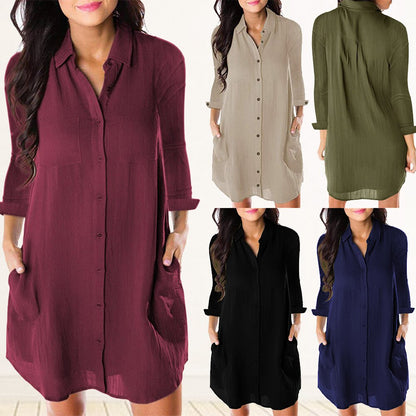 NIBESSER Women's Shirt Dresses Turn Down Casual Ladies Office Shirt Dresses Summer Spring Long Sleeve Dresses Solid Colours 2020