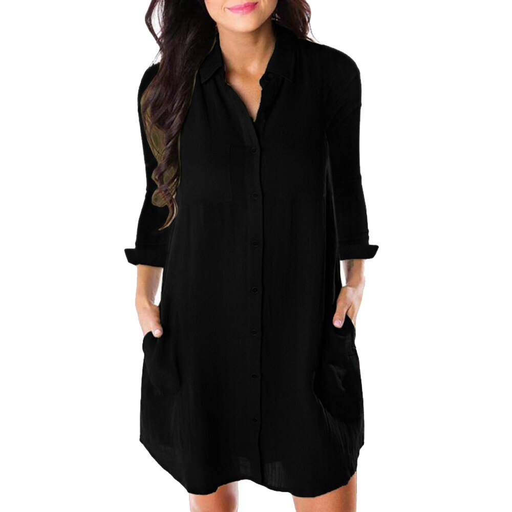 NIBESSER Women's Shirt Dresses Turn Down Casual Ladies Office Shirt Dresses Summer Spring Long Sleeve Dresses Solid Colours 2020