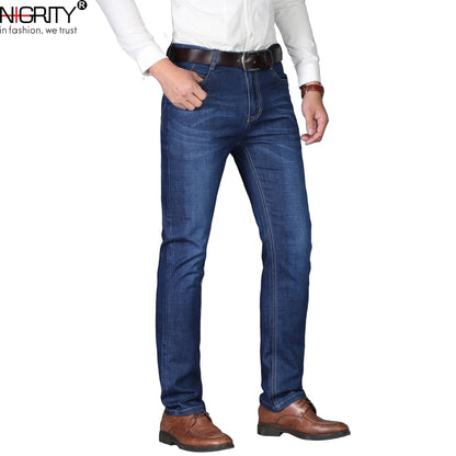 NIGRITY Man jeans 2019 New Fashion business Casual Denim Pants Men Straight cut slight stretch trousers large size 29 42 4 color