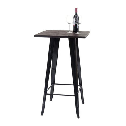 Neoclassical Tieyi Solid Wooden Bar Table 95cm High-legged Dining Table Pine Countertop Iron Leg Coffee Dining Furniture Desk