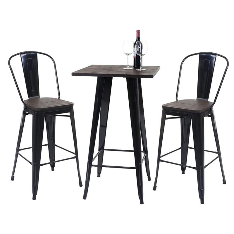 Neoclassical Tieyi Solid Wooden Bar Table 95cm High-legged Dining Table Pine Countertop Iron Leg Coffee Dining Furniture Desk