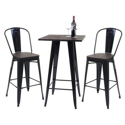 Neoclassical Tieyi Solid Wooden Bar Table 95cm High-legged Dining Table Pine Countertop Iron Leg Coffee Dining Furniture Desk