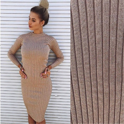 Neophil 2020 Long Sequined Shining Elegant Women Dresses Elastic Striped Slim Knitted Sheath Midi Dress D2912